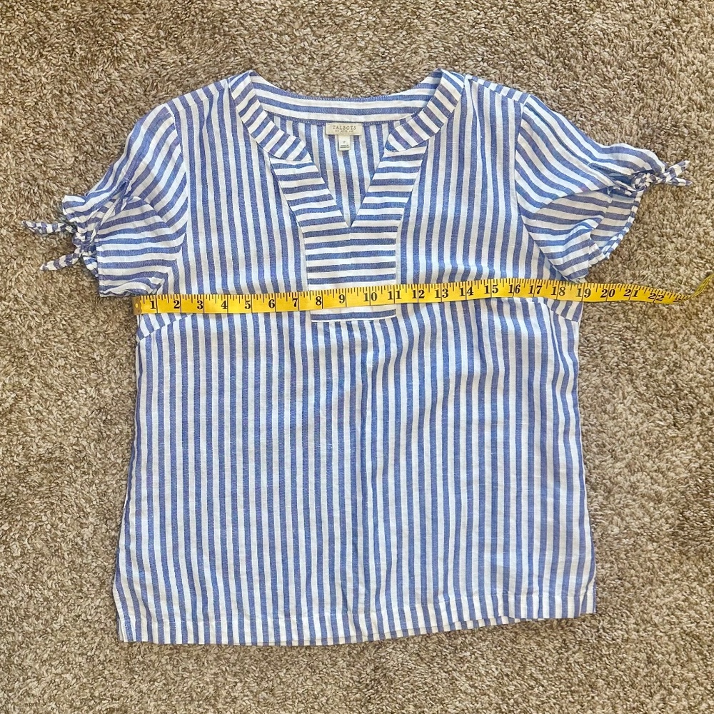 Talbots, "Sailboat Striped" Tie-Sleeve Top, Size P - Picture 10 of 11